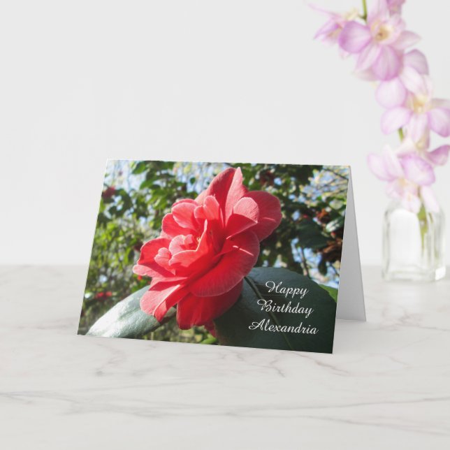 Radiant Red Camellia - Personalized Birthday Card (Orchid)