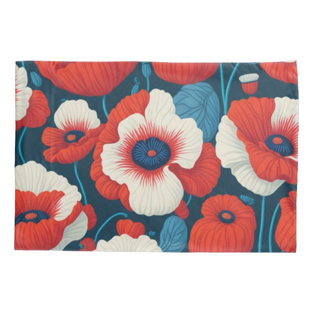 Radiant Red Flowers & Poppies Pillowcase (Back-Left)