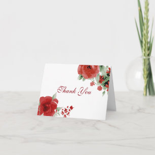 Radiant Red Watercolor Rose Thank You Cards