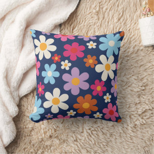 Radiant Retro Flower Blooms Throw Pillow