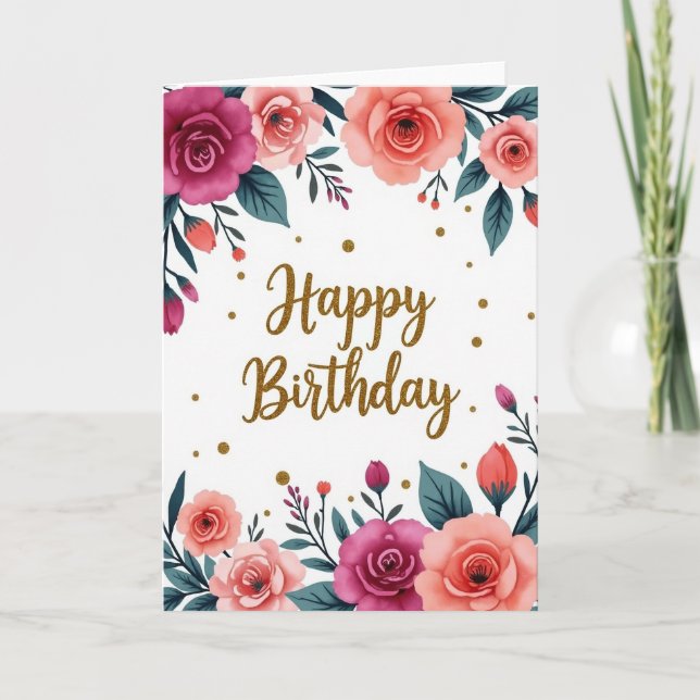 Radiant Rose Birthday Card (Front)
