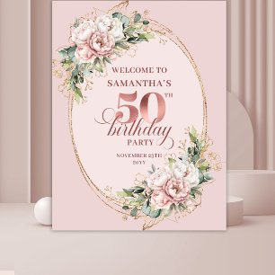 Radiant Rose Gold Blush Floral 50th Birthday Party Tapestry