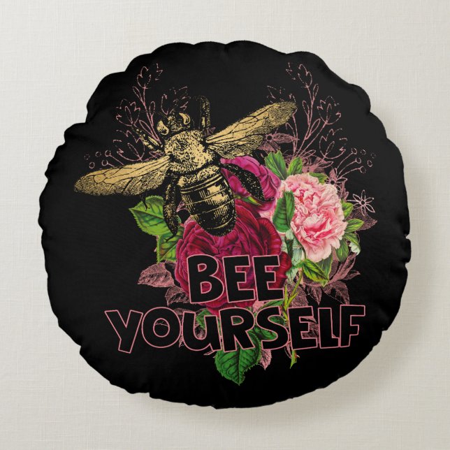 Radiant Rose & the Gentle Bee, Bee Yourself Postca Round Pillow (Front)