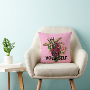 Radiant Rose & the Gentle Bee, Bee Yourself Postca Throw Pillow
