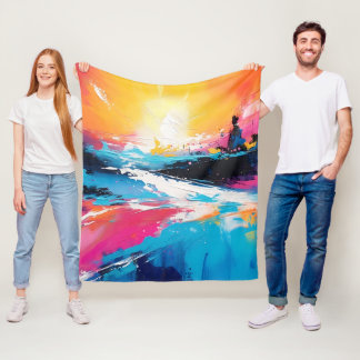 Radiant Serenity: Abstract Sunset Reflections Fleece Blanket