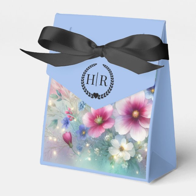 Radiant Sparkling Spring Blooms Wedding Favor Box (Front Side)