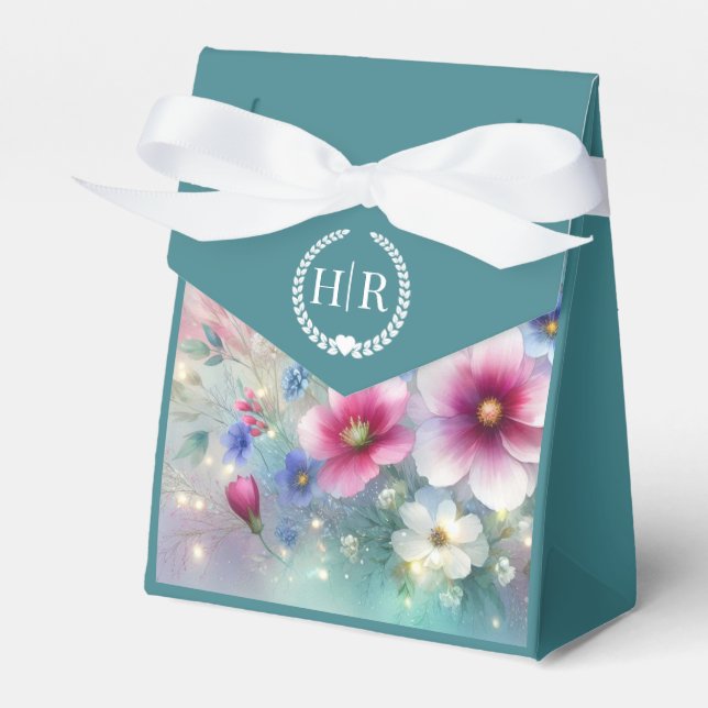 Radiant Sparkling Spring Blooms Wedding Favor Box (Front Side)