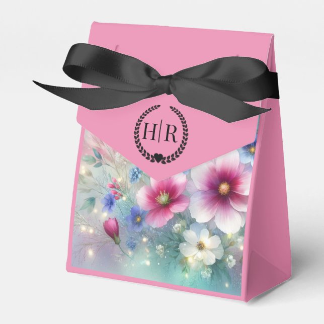 Radiant Sparkling Spring Blooms Wedding Favor Box (Front Side)