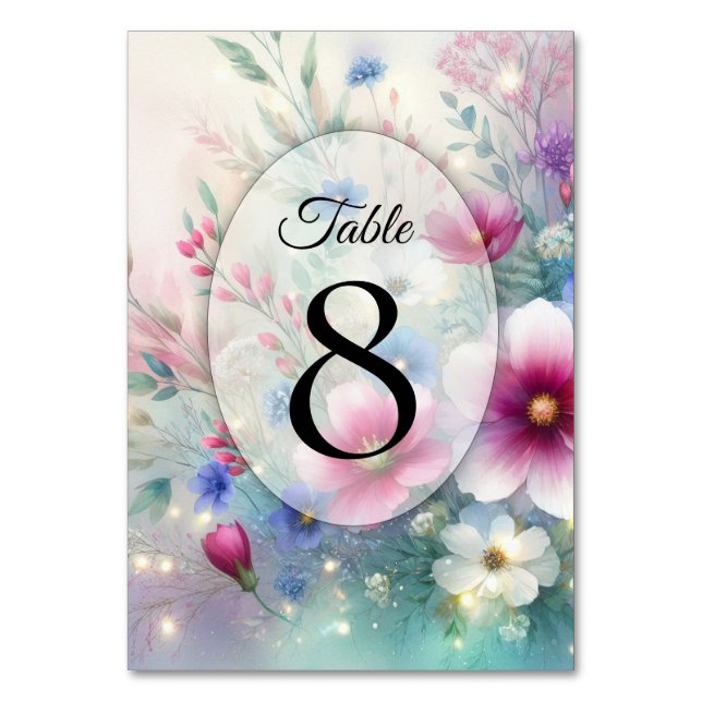 Radiant Sparkling Spring Blooms Wedding Table Number (Front)