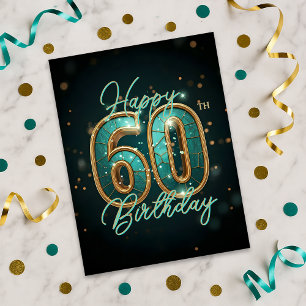Radiant Sparkly Teal and Gold 60th Birthday Postcard