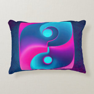Radiant Spirituality: Vibrant Yin Yang Pink & Blue Accent Pillow