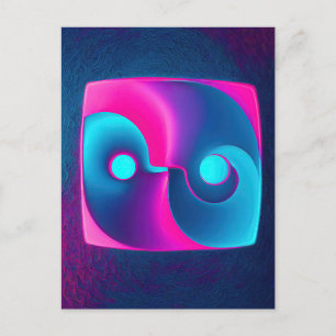 Radiant Spirituality: Vibrant Yin Yang Pink & Blue Postcard