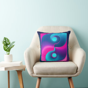 Radiant Spirituality: Vibrant Yin Yang Pink & Blue Throw Pillow