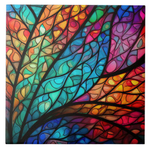 Radiant Stained Glass Abstract Ceramic Tile
