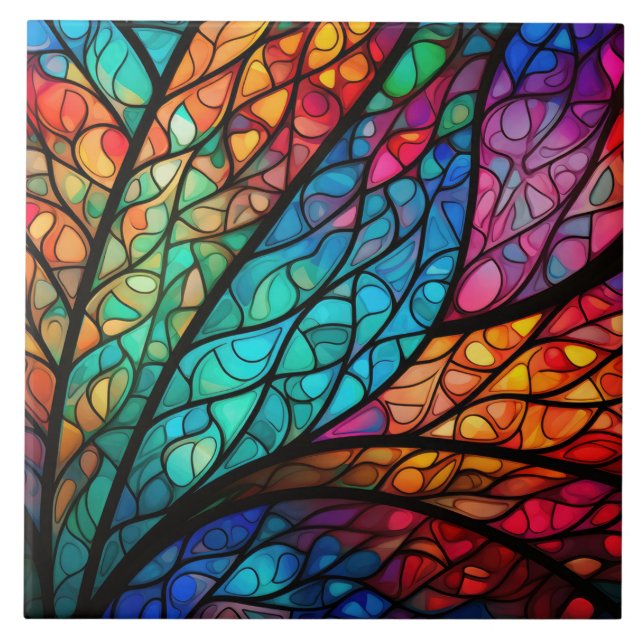 Radiant Stained Glass Abstract Ceramic Tile (Front)