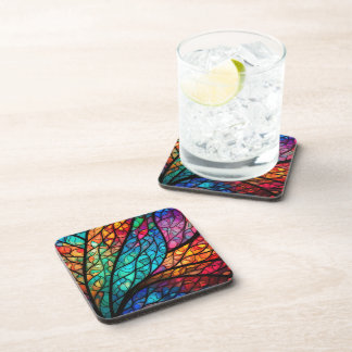 Radiant Stained Glass Abstract Hard Plastic  Coaster