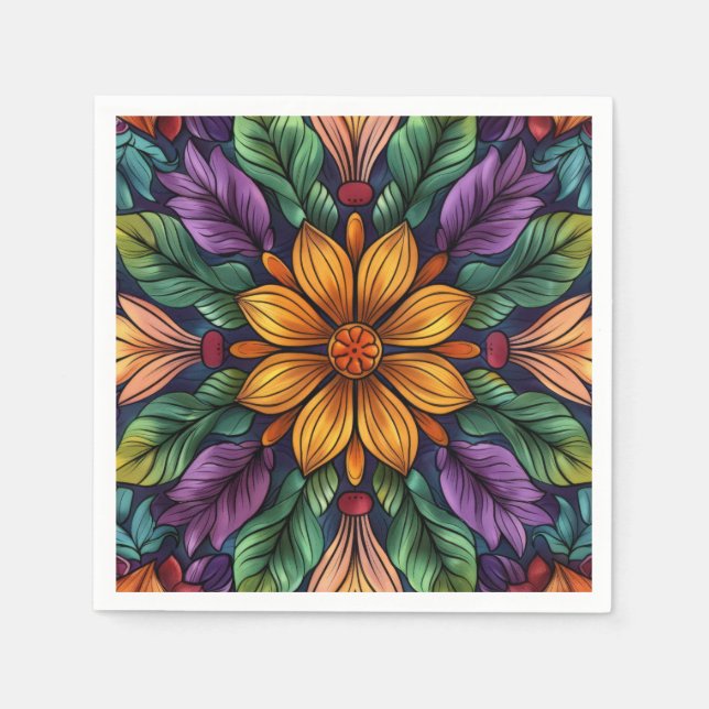 Radiant Starburst: Unique Yellow & Purple Fantasy  Napkin (Front)