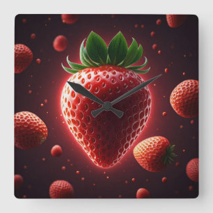 Radiant Strawberry Square Acrylic Wall Clock
