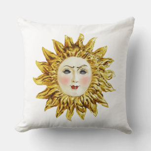 Radiant Sun Face Throw Pillow