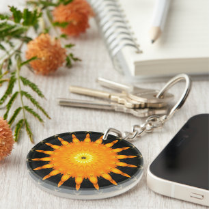 Radiant Sun Mandala Kaleidoscope Art Keychain