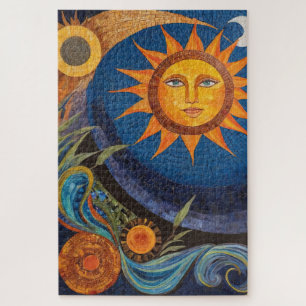Radiant Sun Mosaic Vibrant Celestial Jigsaw Puzzle