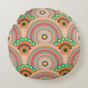 Radiant Sun Multicolored Boho Geometric Round Pillow