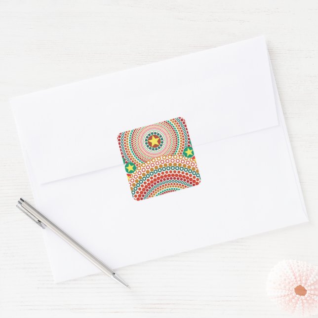 Radiant Sun Multicolored Boho Geometric Square Sticker (Envelope)