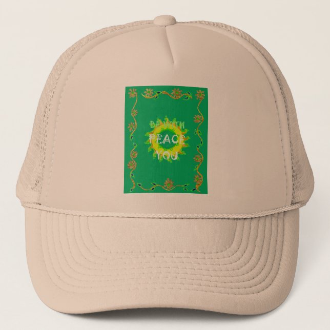 Radiant Sun: Peace Be With You Inspirational Print Trucker Hat (Front)