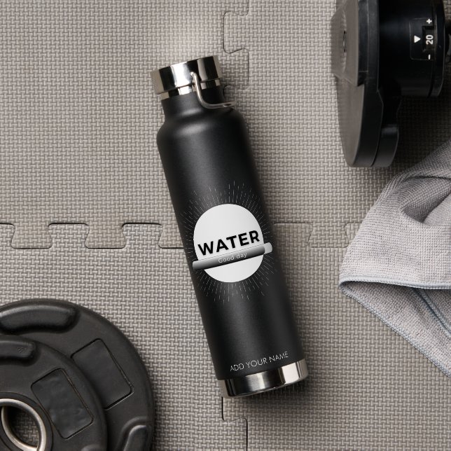 Radiant Sun Water Quote with Good Day Bar Water Bottle (Gym (Rotated))