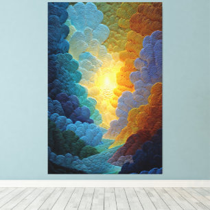 Radiant Sunburst With Swirling Clouds Abstract Canvas Print