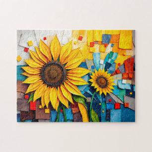 Radiant Sunflower in Modern Abstract Style Jigsaw Puzzle