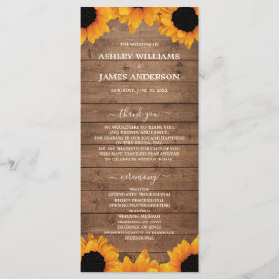 Radiant Sunflower Rustic Wood Wedding Program