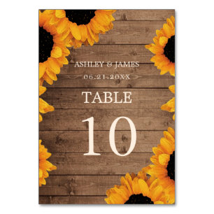 Radiant Sunflower Rustic Wood Wedding Table Number