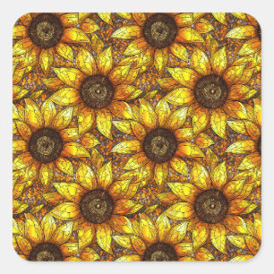 Radiant Sunflower Stained Glass  Square Sticker