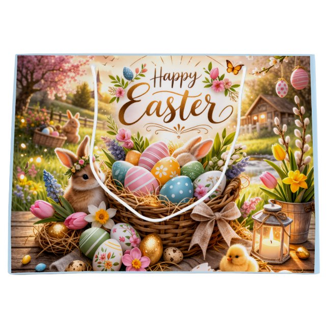 Radiant Sunrise Happy Easter Large Gift Bag (Front)