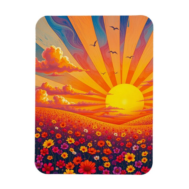 Radiant Sunset Over Whimsical Landscape  Magnet (Vertical)