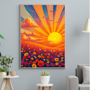 Radiant Sunset Over Whimsical Landscape Poster