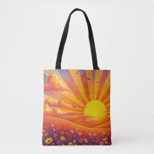 Radiant Sunset Over Whimsical Landscape  Tote Bag