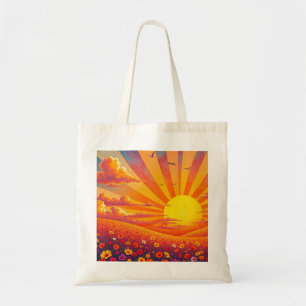 Radiant Sunset Over Whimsical Landscape  Tote Bag