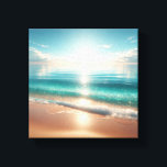 Radiant Tropical Beach with Sparkling Turquoise  Canvas Print<br><div class="desc">A vibrant and luminous digital seascape showcasing a pristine beach under a bright, high sun. The sparkling turquoise ocean waves gently lap against the warm golden sand, creating a brilliant reflection of sunlight on the water's surface. This uplifting and energetic composition is ideal for summer-themed decor, travel agency displays, or...</div>