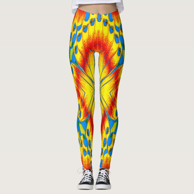 Radiant Tropical Blossom Kaleidoscope Leggings (Front)