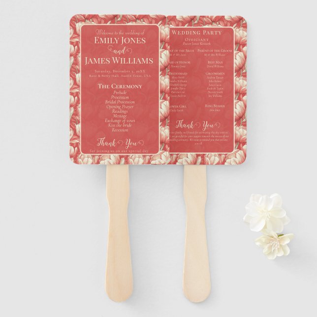 Radiant Tulip Fantasy Lakeside Wedding Program Hand Fan (Front and Back)