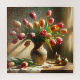 Radiant Tulips Arrange in a Vase Jigsaw Puzzle
