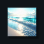 Radiant Turquoise Ocean Waves with Sparkling Sun  Canvas Print<br><div class="desc">A vibrant and uplifting digital painting of a pristine tropical beach bathed in brilliant midday sun. Translucent turquoise waves crest and break gently, with sunlight dancing across the water's surface and the delicate lace-like patterns of the seafoam. This energetic and refreshing composition is perfect for modern coastal living rooms, bright...</div>