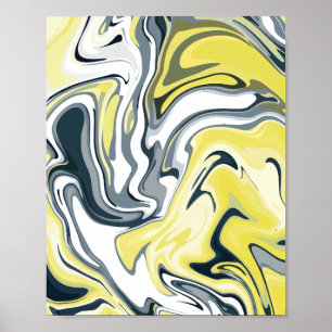 Radiant Waves of Yellow, white and Grey  Poster