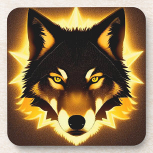 Radiant Wolf Face by Golden Light Coaster