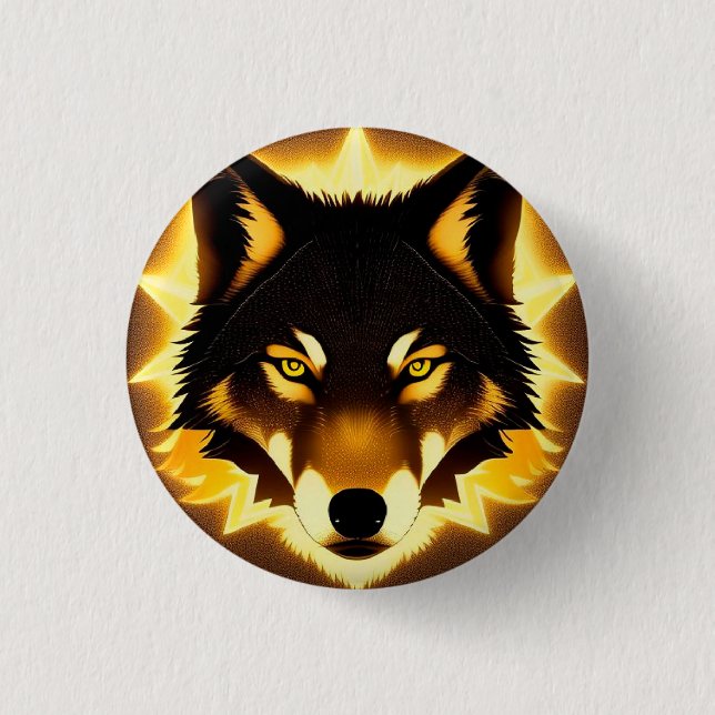 Radiant Wolf Face Illuminated by Golden Light 1 Inch Round Button (Front)
