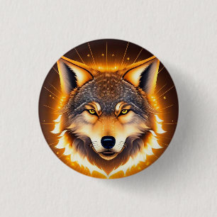 Radiant Wolf Face Illuminated by Golden Light 1 Inch Round Button