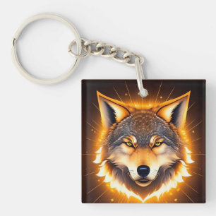 Radiant Wolf Face Illuminated by Golden Light Keychain