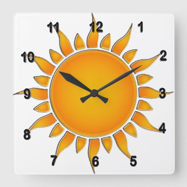 Radiant Yellow and Orange Summer Sun Square Wall Clock (Front)